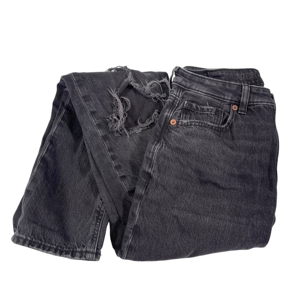 American Eagle 2 Black Skinny Jean Distressed Strigid Denim Grunge Edgy Punk